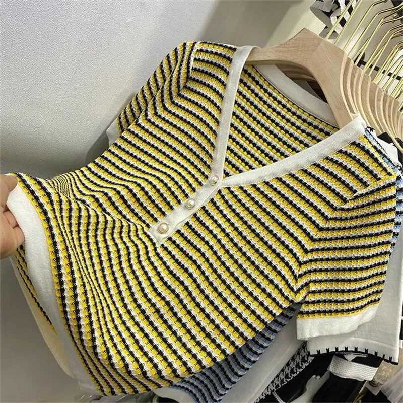 Striped Vintage Cardigan Women Sweater Long Sleeve Knit Vintage Fall 2022 New Red Blue Yellow Harajuku Tops Oversized Sweaters