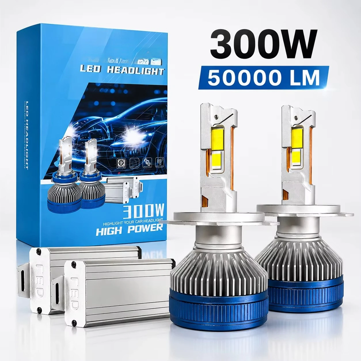 Audi Auto LED Headlights H7 300W Power H4 Bulb 9005 9006 S28 Compatible X5 F150 Models 6500K Color Temperature