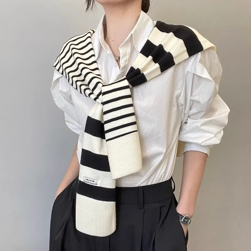 The Four Seasons Knitted Preppy Striped intersect Shawl High-Grade Summer Office Air-Conditioned Room Neck And Shoulder Scarf