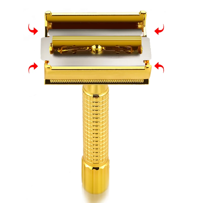 Whityle Classical Safety Razor For Men Manual Butterfly Razor Double Edge Shaver Gold copper With 10 Blades