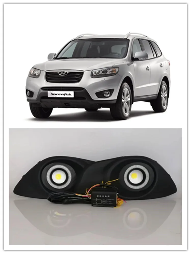 LED Fog Lights Assembly For Hyundai Santa fe 2010 2011 2012 Front Bumper Fog lamp Replacement Angel Eye Daylight Accessories