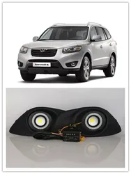 LED Fog Lights Assembly For  Hyundai Santa fe 2010  2011 2012   Front Bumper Fog lamp Replacement Angel Eye Daylight Accessories