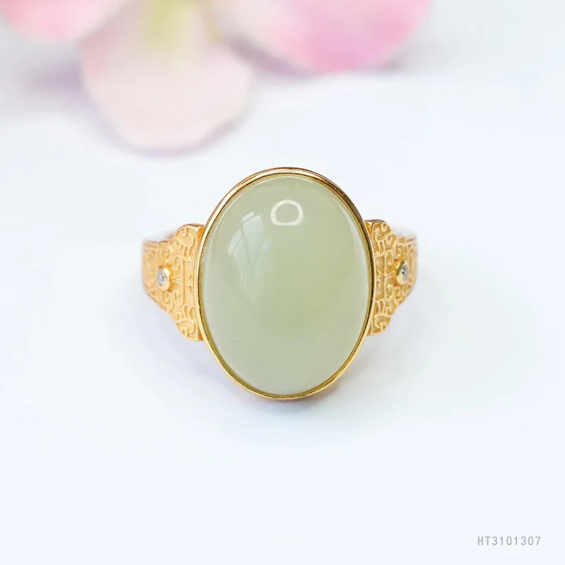 

Кольцо из серебра S925 с инкрустацией из натурального нефрита Хэтянь, кольцо на палец из нефрита