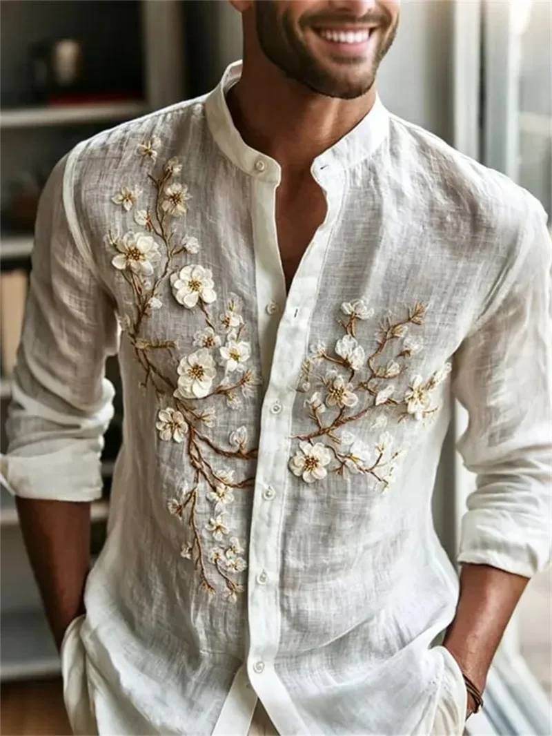 Men's 3D Printed Long Sleeved Lapel Casual Shirt Japanese Ink Wash Yin-Yang Fish Sitting Warrior Landscape