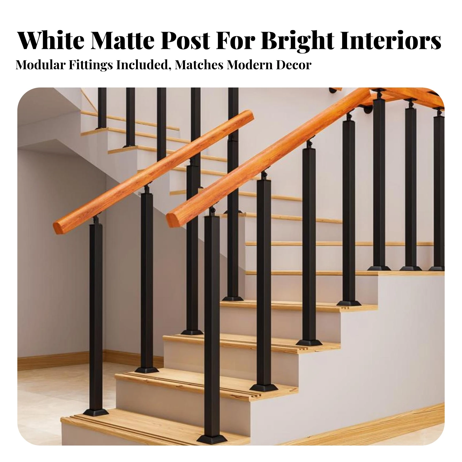 Installation Kit Vertical Square Tube Post with Base Plate Newel Mounting Kit for Indoor Stairs, Balconies