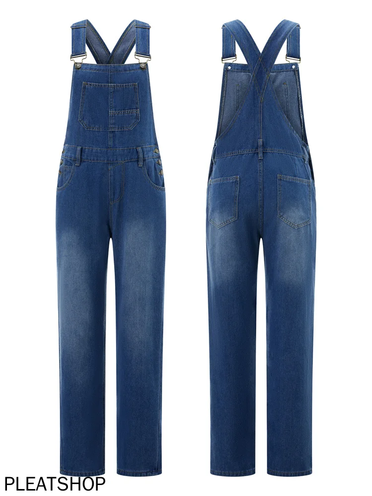 Jumpsuit panjang Denim wanita Fashion celana baju monyet kaki lebar tali Spaghetti kasual Overall Bib longgar musim panas