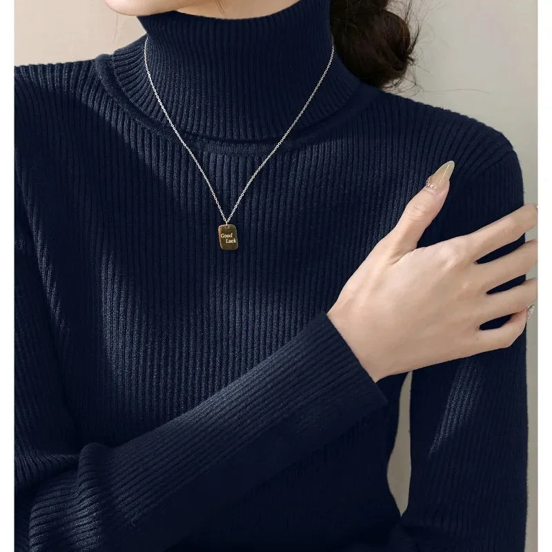 Elegant Women Autumn Winter Turtleneck Knit Sweater Slim Fit Thick Long Sleeve Inner Bottoming Tops