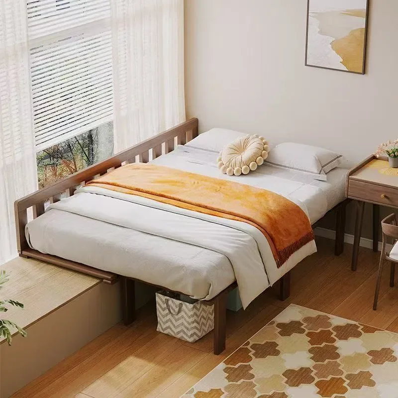 Solid Wood Bay Window Bed Connecting Splicing Bed with Solid Wood Slat Frame for Small Apartment Study Children's Room Second