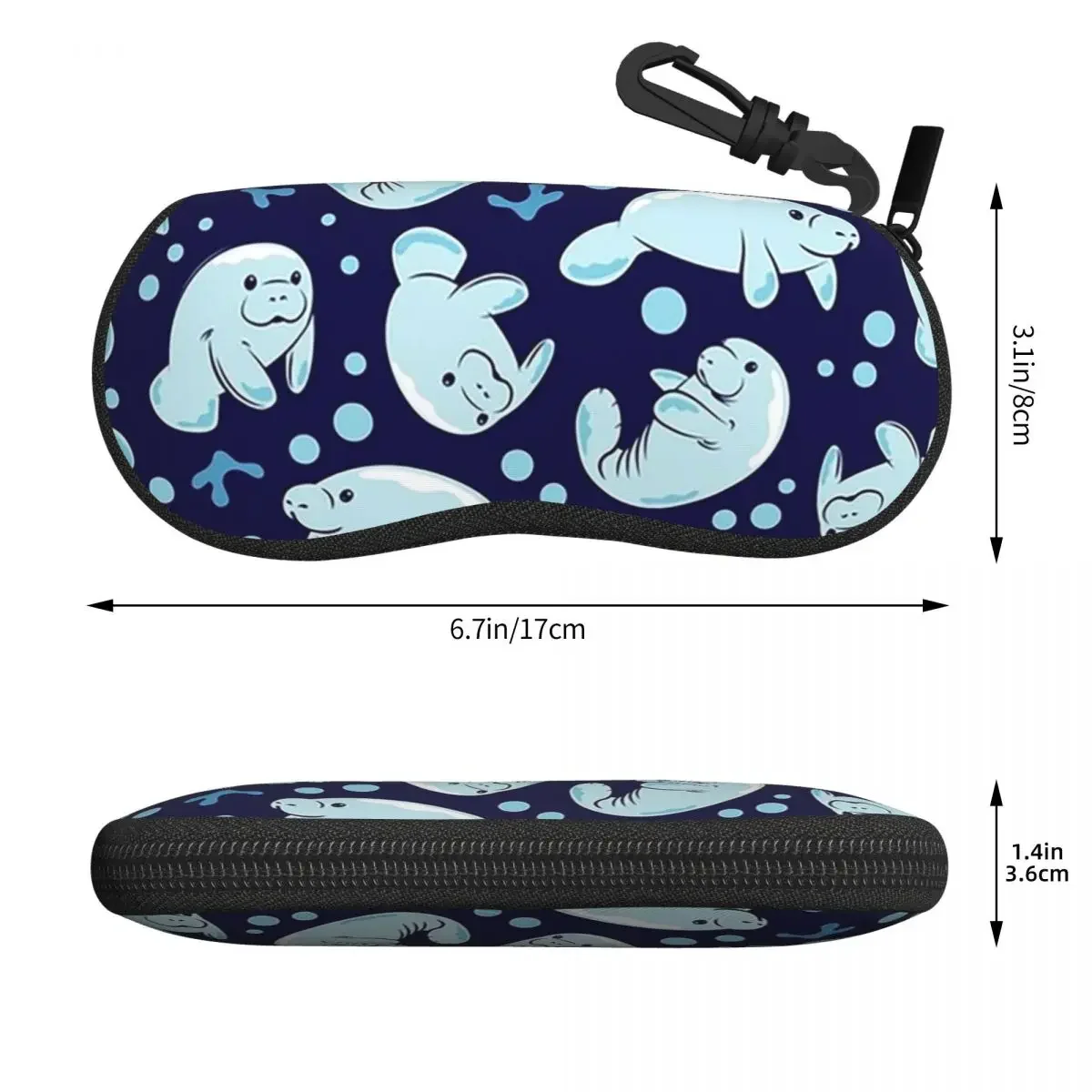 Cute Manatee Pattern - Blue Underwater Pattern Shell Glasses Case Protective Sunglasses Box Women Men Soft Eyeglass Bag Pouch