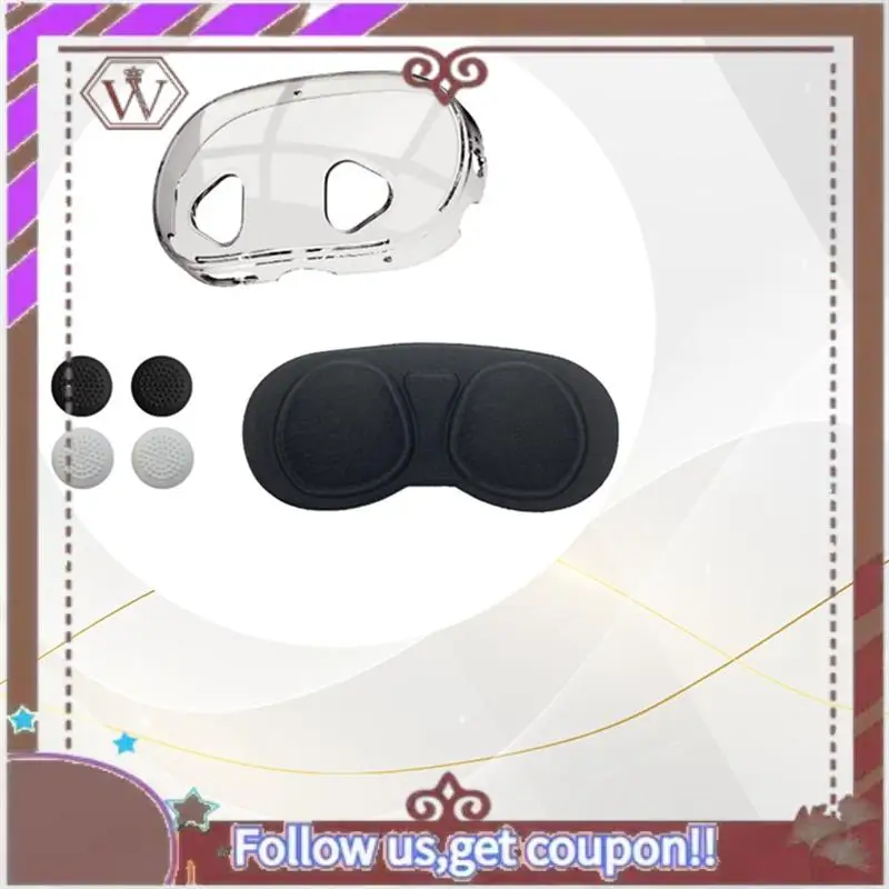 ABBG-For Meta Quest 3S Clear Protective Case+Lens Cover+Joystick Cap TPU Protector Dustproof Cover Set For Meta Quest 3S