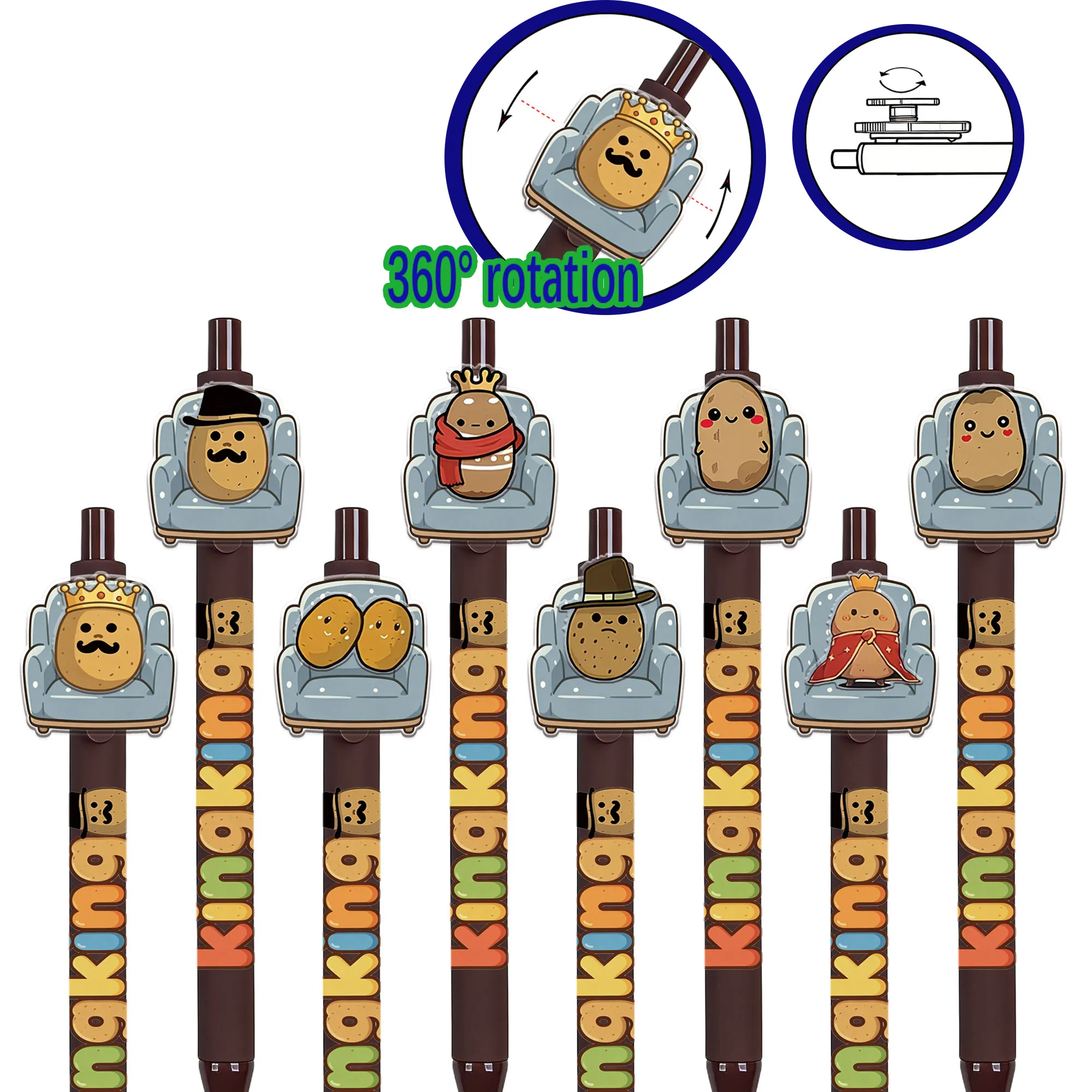 

8pcs Potato King Theme Press Ballpoint Pen Potato Series Gift Pen Student Writing Signature Stationery