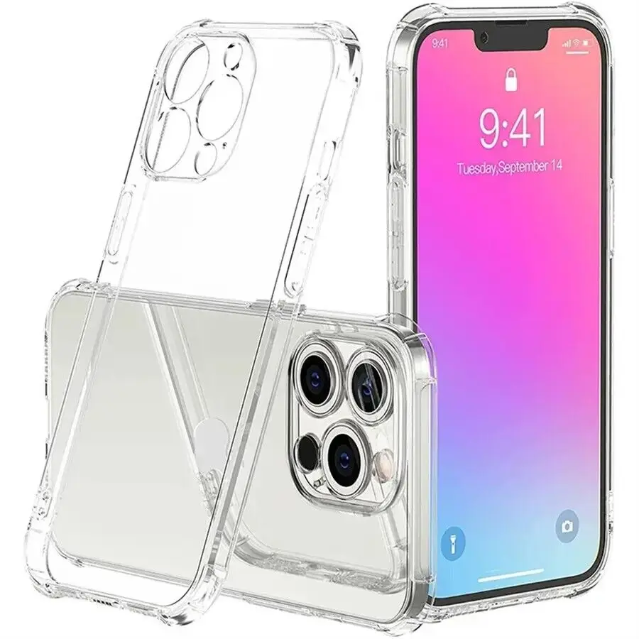 

50pcs/lot Transparent Shockproof Case for Phone 13 12 11 14 XS XR 7 8 Plus Clear Anti-knock Phone Shell Soft TPU Back Cover