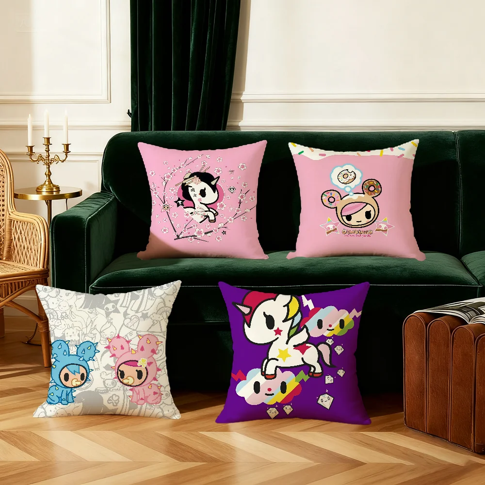 T-Tokidoki-S Logo Cushion Cover Bedroom Sofa Decorative Home Car Portable Cushion Cover With Zipper Soft Pillowcase