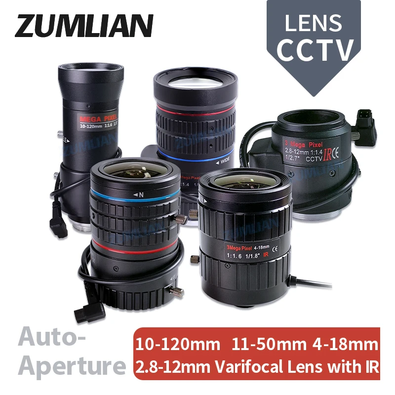 Obiektyw CCTV ZUMLIAN 11-50mm 10-120mm 4-18mm Obiektyw zmiennoogniskowy 1/1.8'' Kamery C/CS-Mount 8MP 1/1.7'' IR do kamery monitorującej 4K