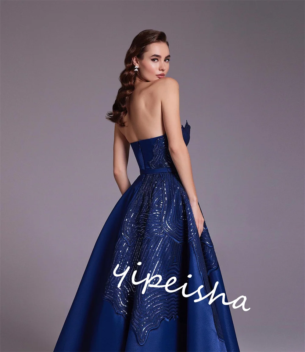 Exquisito Vestido de satén brillante de alta calidad con cuentas drapeadas, vestido de baile de noche Formal sin tirantes, vestido de ocasión a medida, vestidos largos