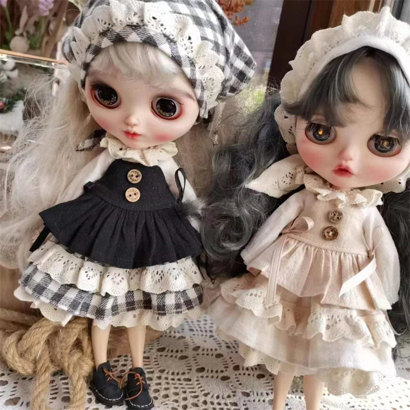 Handmade Doll Skirt Dress Hat Doll Retro Forest Style Countryside Style Set For Blythes Ob22 Ob24 Doll Accessories