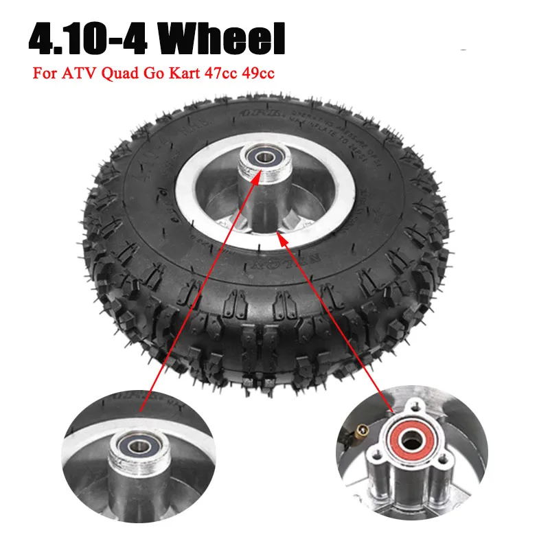 4.10/3.50-4  4.10-4 tires wheels 4 inch hub Rim with 4.10-4 tyre and inner tube fits ATV Quad Go Kart 47cc 49cc