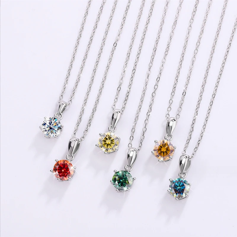 Silver 925 6 prong Moissanite Pendant Necklace For Women Trendy Design D Color VVS Pass Diamond Test Jewelry with box GRA