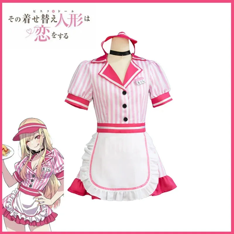

COSda@Anime My Dress-Up Darling Kitagawa Marin Cosplay Costume Cos Name Wig Waiter Pink Maid Dress Woman Sexy Kawaii Christmas S
