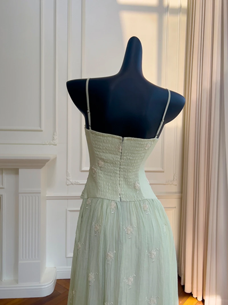 Primavera início da brisa doce floral bordado strapl dr férias femininas dr cintura alta a linha saia casamento par