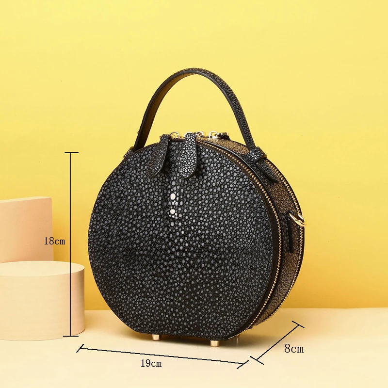 2023 Winter New Fashion Round Bag Women\'s Handbag Cowhie Leather Women\'s Bag Luxury Designer Genuine Leather Female Bag