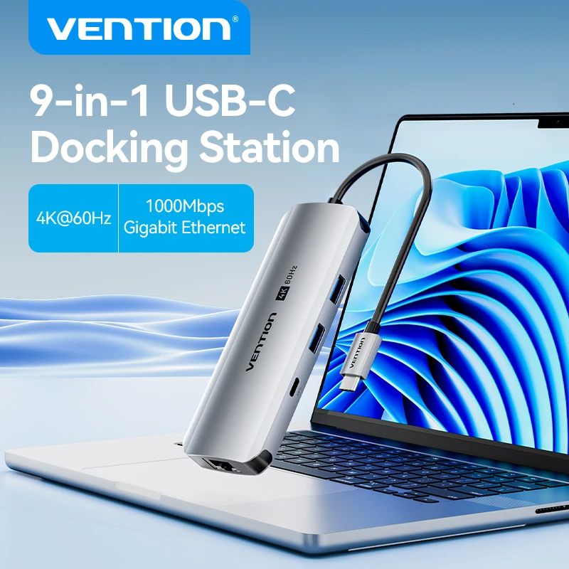 

USB-хаб Vention с HDMI 4K60Hz, PD 100W, USB-разветвителем, Ethernet-адаптером и USB 3.0 для iPhone 17, MacBook Pro, iPad, Samsung, ноутбуков и ПК