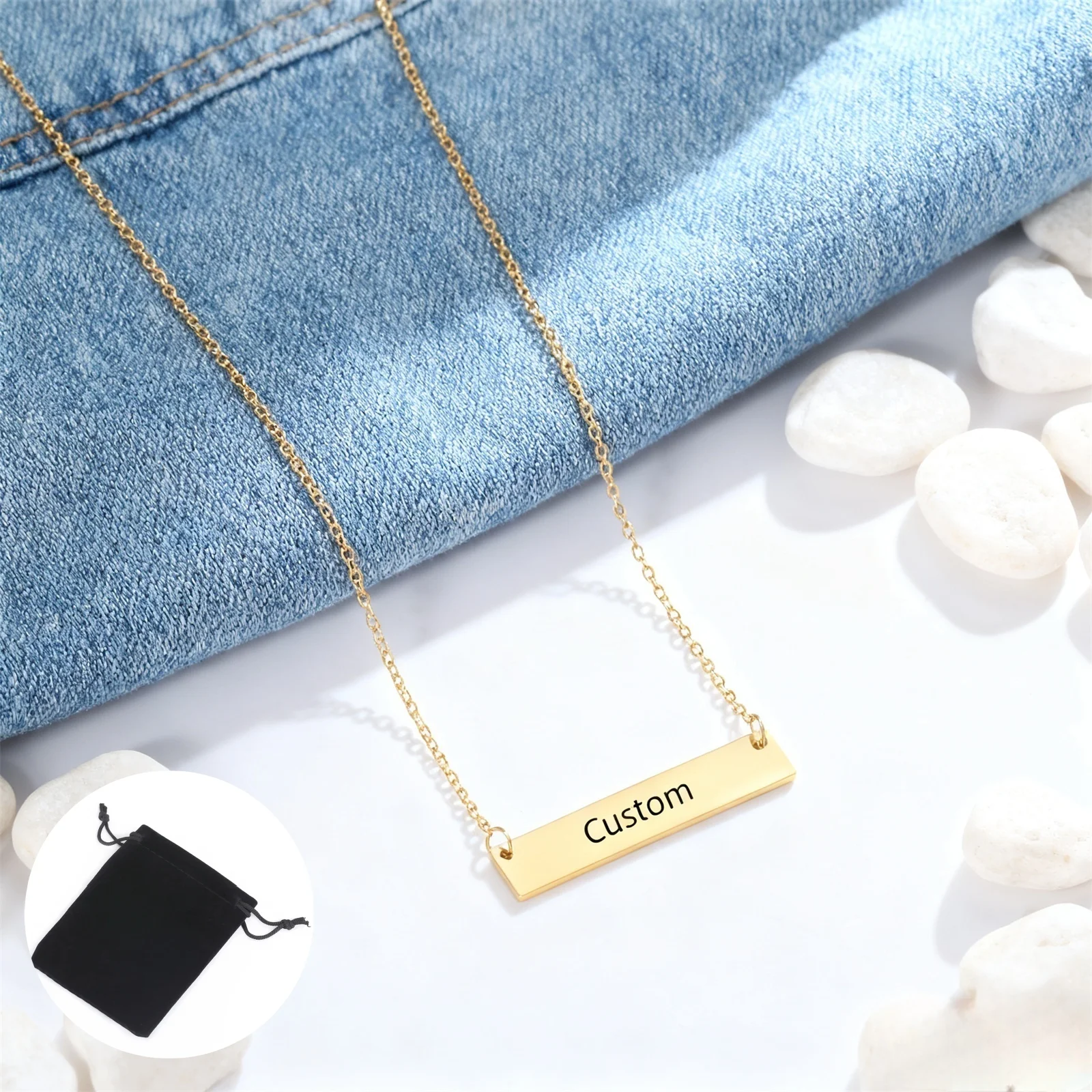 Customized Long Engraved Necklace Made of Stainless Steel Personalized Minimalism Customized Name Date Collarbone Chain Jewelry