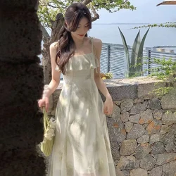 Summer Suspender Long Dress Women Fairy Ruffled Floral Sleeveless Dress Female Print Elegant Party Sweet Princess Beach Dress