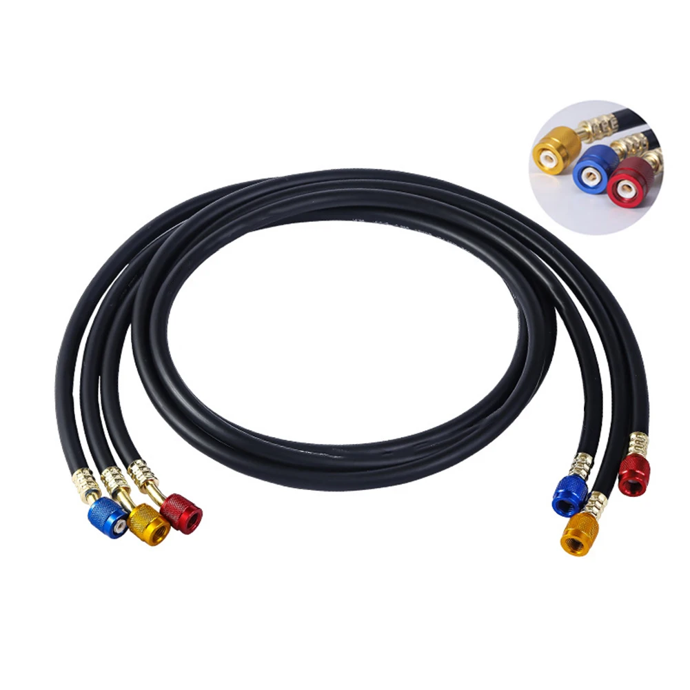 3pcs 51 Inch Dual Coolant Tube 1/4 Inch For R134 For R22 Automotive Air Conditioning Recharge Kit High Pressure Hose Line Black