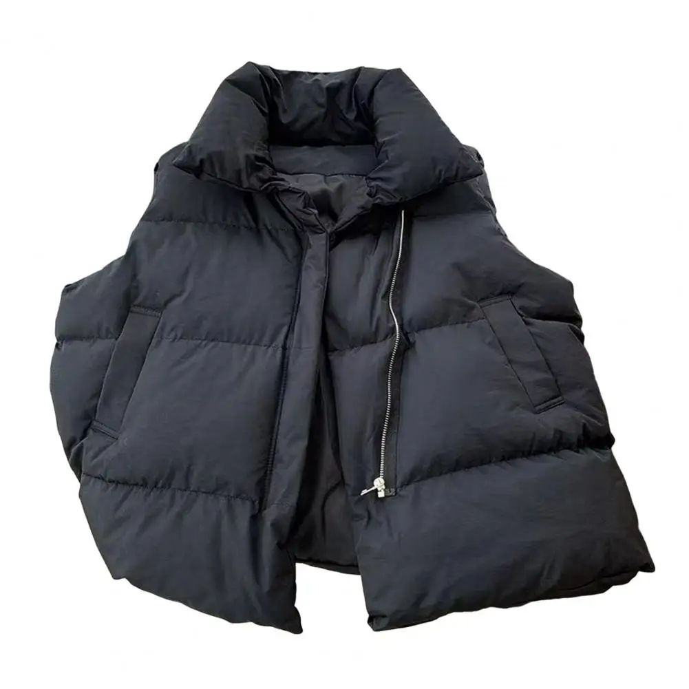 Winter Women Vest Coat Padded Zipper Closure Turn-down Collar Sleeveless Winproof Heat Retention Outdoor Down Coat