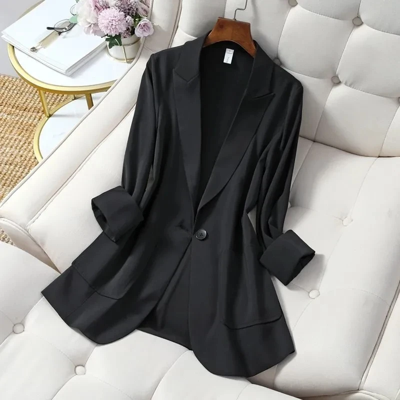 Suit Jacket Women 2022 New Spring Summer Thin Pink Black Blazer Casual Tops Fashion Solid color Loose Coat Female Jacket