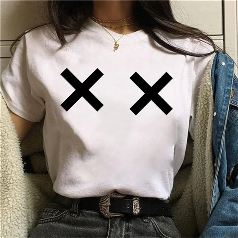 Funny Chest Heart Print Women T Shirt Short Sleeve O Neck Loose Women Tshirt Ladies Tee Shirt Tops Camisetas Mujer