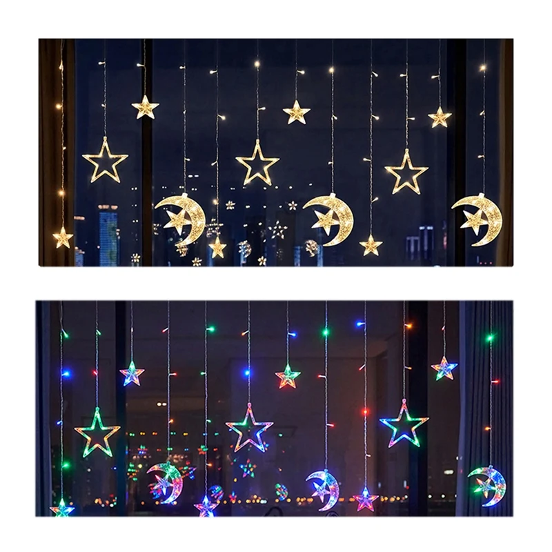 Christmas Moon Star Window Fairy String Lights Łańcuchy świetlne zasilane przez USB i baterie do sypialni z oknem wewnętrznym