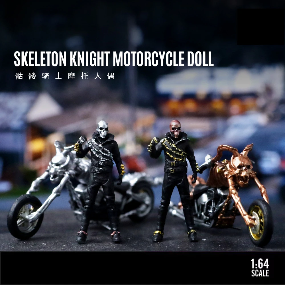 

Diorama 1:64 Miniature Figure Skeleton Knight Motorcycle Model Doll Set Car Garage Scenes Minifigure Model Kit DIY Craft Toys