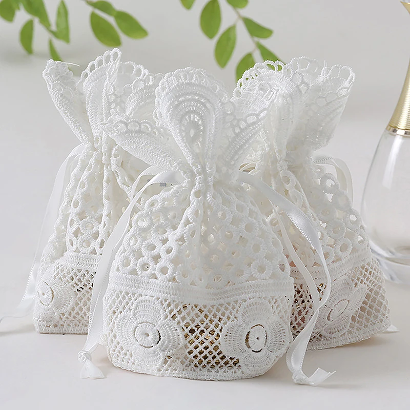 Round Hole Lace Bag Jewelry Storage Bag Milk Yarn Bundle Pocket Drawstring Bags Packaging Party Wedding Favors Gift