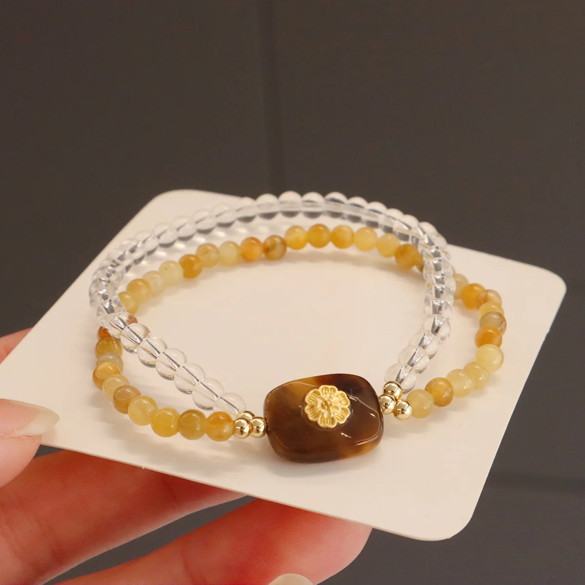 

Natural Golden Tiger Eye Stone Bracelets with White Crystal Beads Energy Jewelry for Wealth and Confidence Ideal for Gift