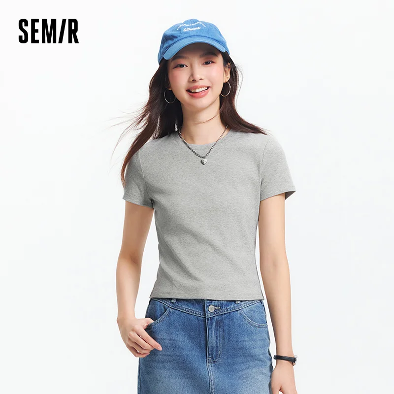 

Semir футболка с коротким рукавом женская укороченная вышитая приталенная повседневная футболка 2325 новый летний базовый топ с круглым вырезом и плечами