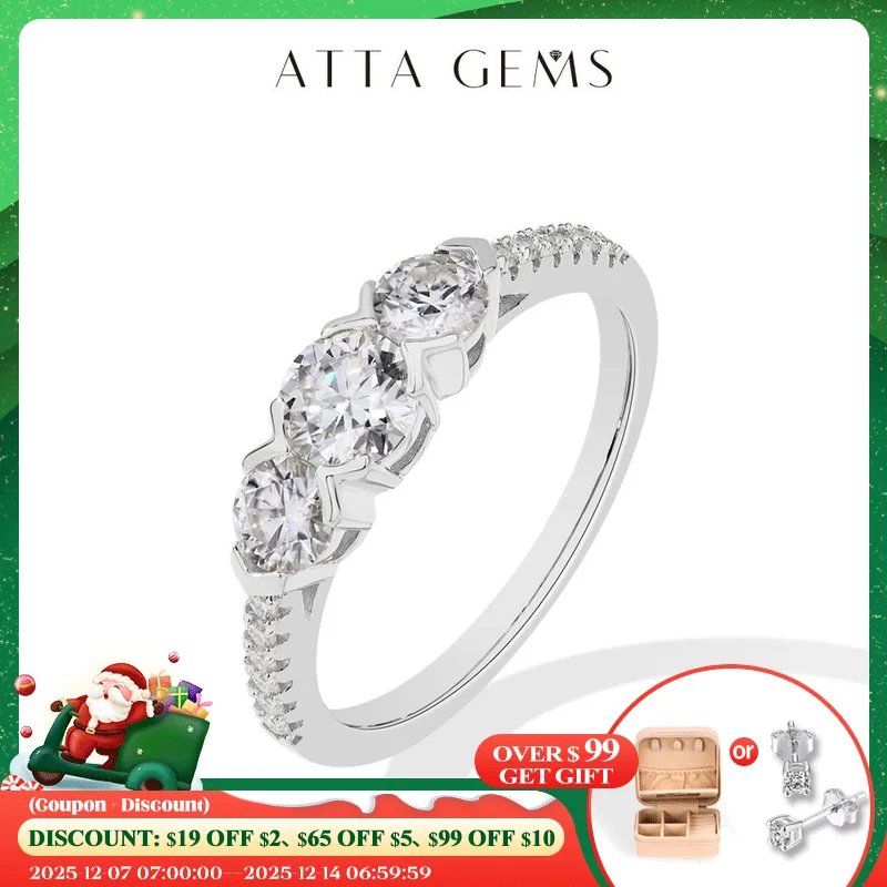 

ATTAGEMS Three Round Cut Moissanite Diamond Rings for Women Men 1.2CTW S925 Silver Gold Plated Engagement Party Jewelry Gift New