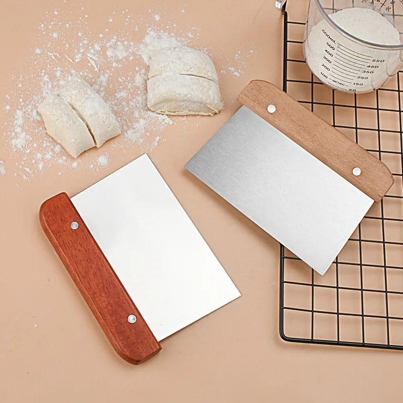 Stainless Steel Wooden handle Dough Cutting Knife Baking Cake cream Scraper Cooking Dough Baking Accessories Pastry Cutters
