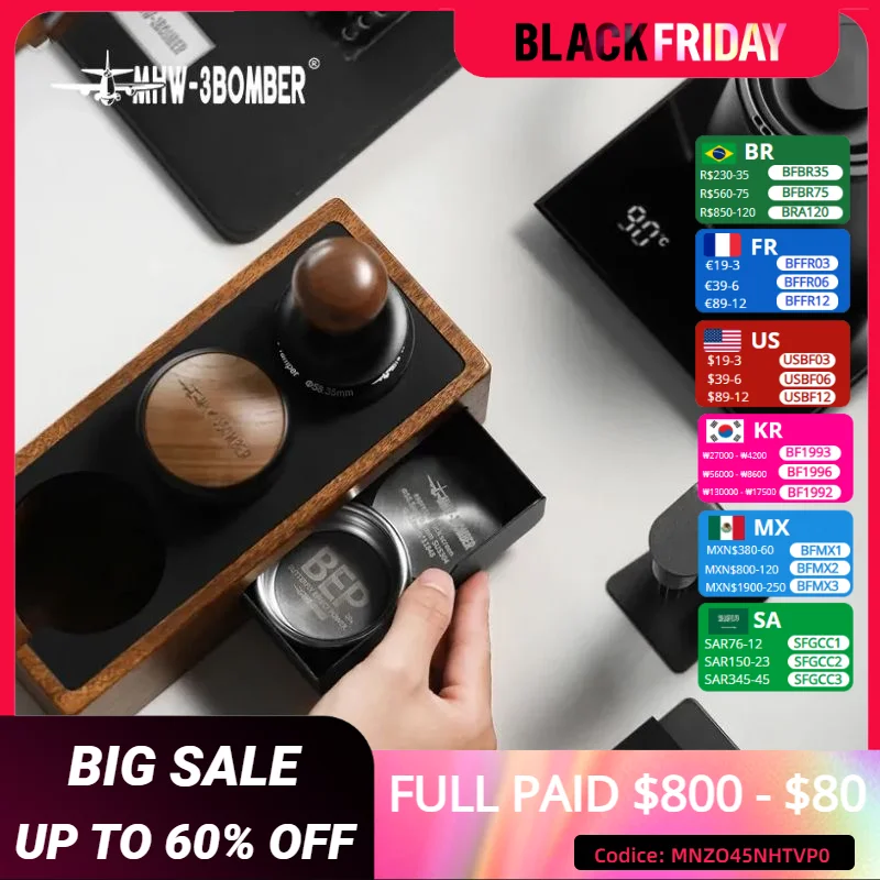 MHW-3BOMBER Filter Basket Espresso Puck Screen Storage Box Vintage Portafilter Holder Coffee Tamper Station Barista Tamping Tool