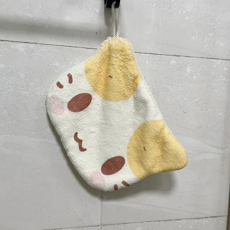 Masyumaro Fluffy Fuwa Nyanko Cat Hand Towel Hangable Water Uptake Handkerchief Cartoon Kawaii Cute Kitchen Bathroom Towel