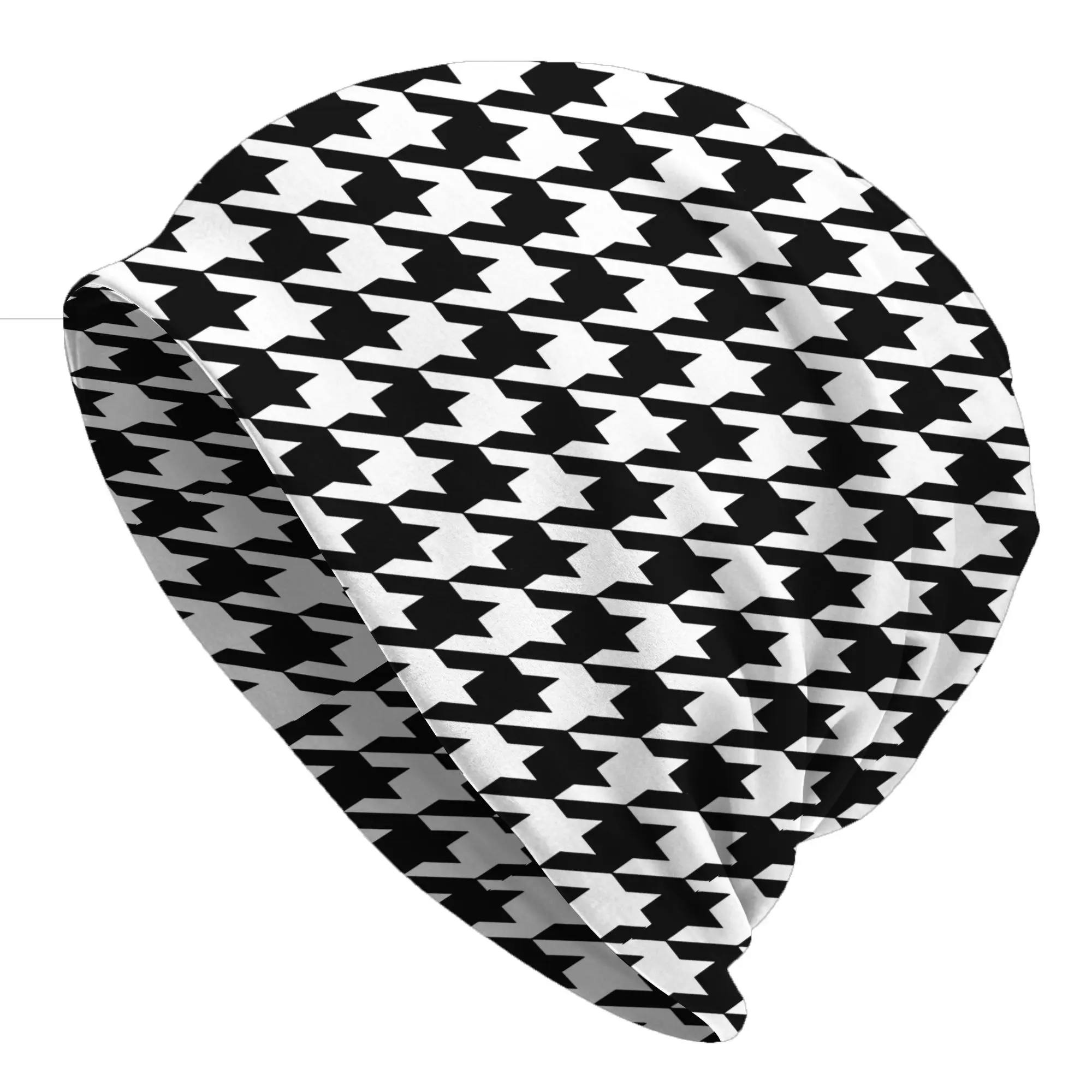 Autumn Black And White Houndstooth Bonnet Homme Fashion Thin Hat Skullies Beanies Caps Men Women Style Hats