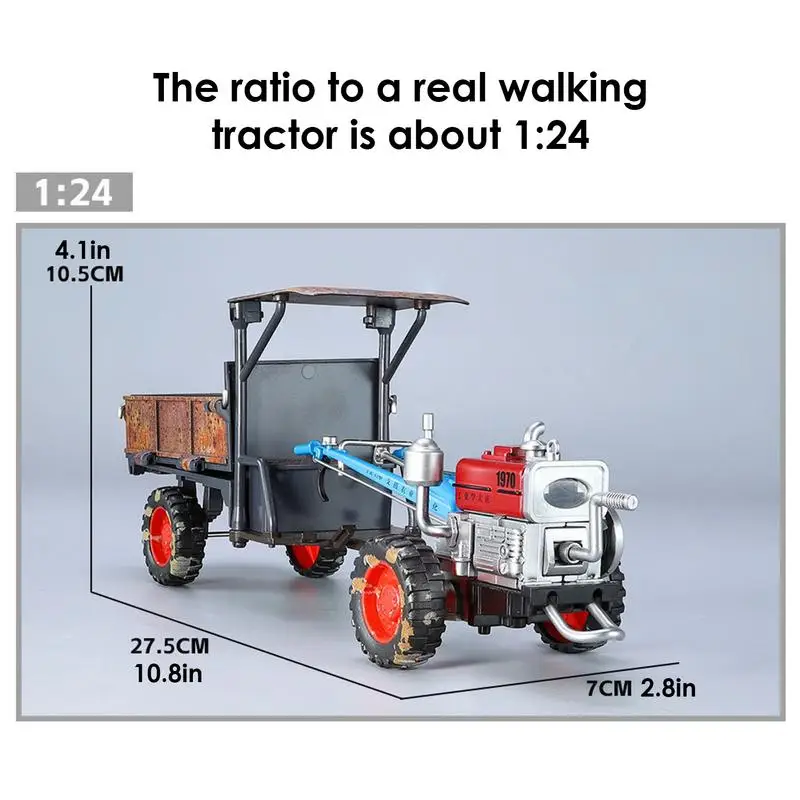 نموذج جرار زراعي بمقياس 1:24 لعبة جرار للمشي مصنوعة من خليط معدني مع أضواء وموسيقى لعبة بناء نموذج سيارة عتيق للديكور المنزلي