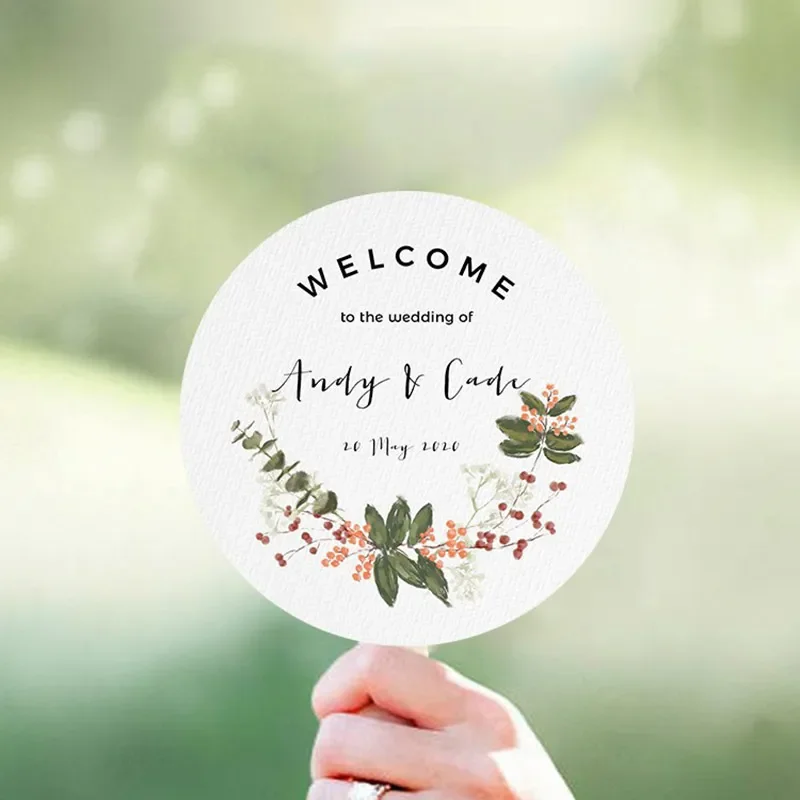 

30pcs customized wedding gift engagement supplies little round paper fan program card schedule thank you guests for coming party