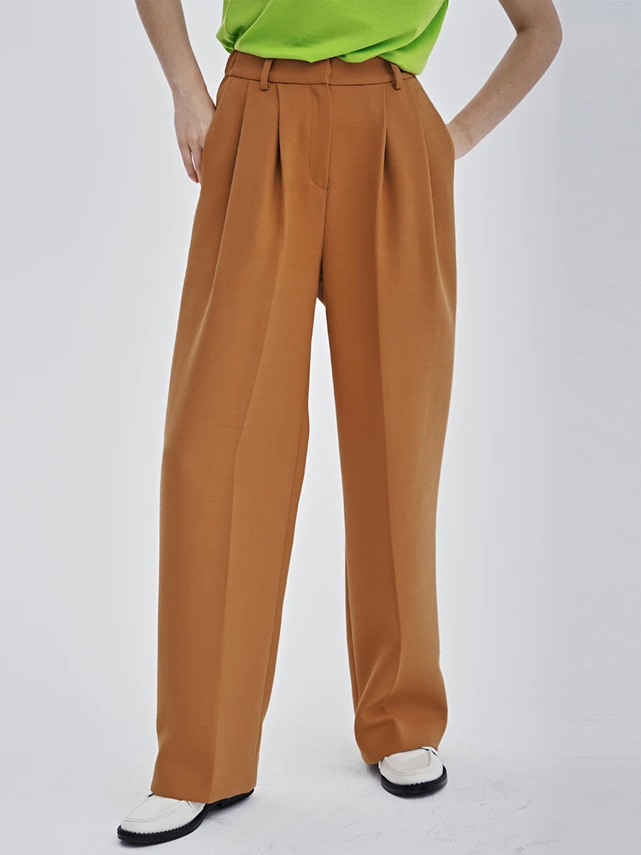 

Cuisuyun зимние шерстяные клетчатые широкие брюки с высокой талией и эластичной резинкой на талии, независимые коричневые брюки свободного покроя с высокой талией...