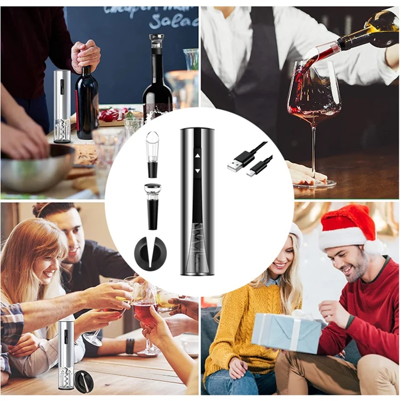 Rechargeable Wine Bottles Openers With Foil Cutter Automatic Wine Corkscrew For Kitchen Bar Wedding