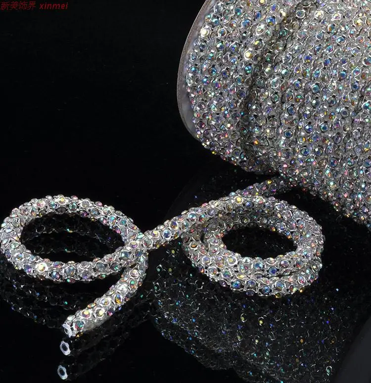 Dia.6mm Super Flash crystal Sewing on Rhinestone 1m/roll Crystal Glass Strass Crystals Stones For Clothes Crafts Decorations