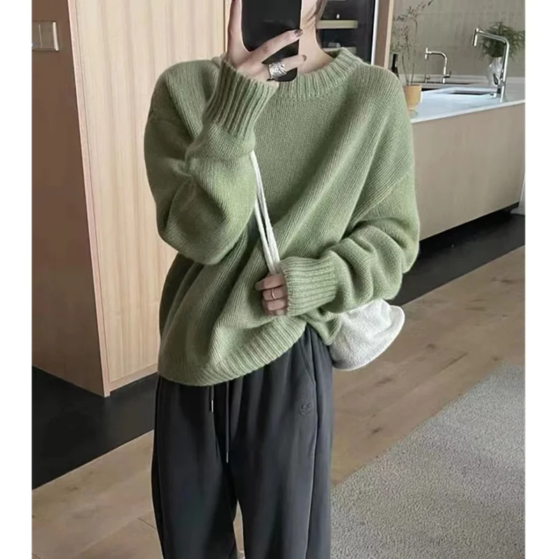 Koreanische design rundhals kaschmir pullover frauen lose dünne pullover mit faul stil dicke wolle stricken