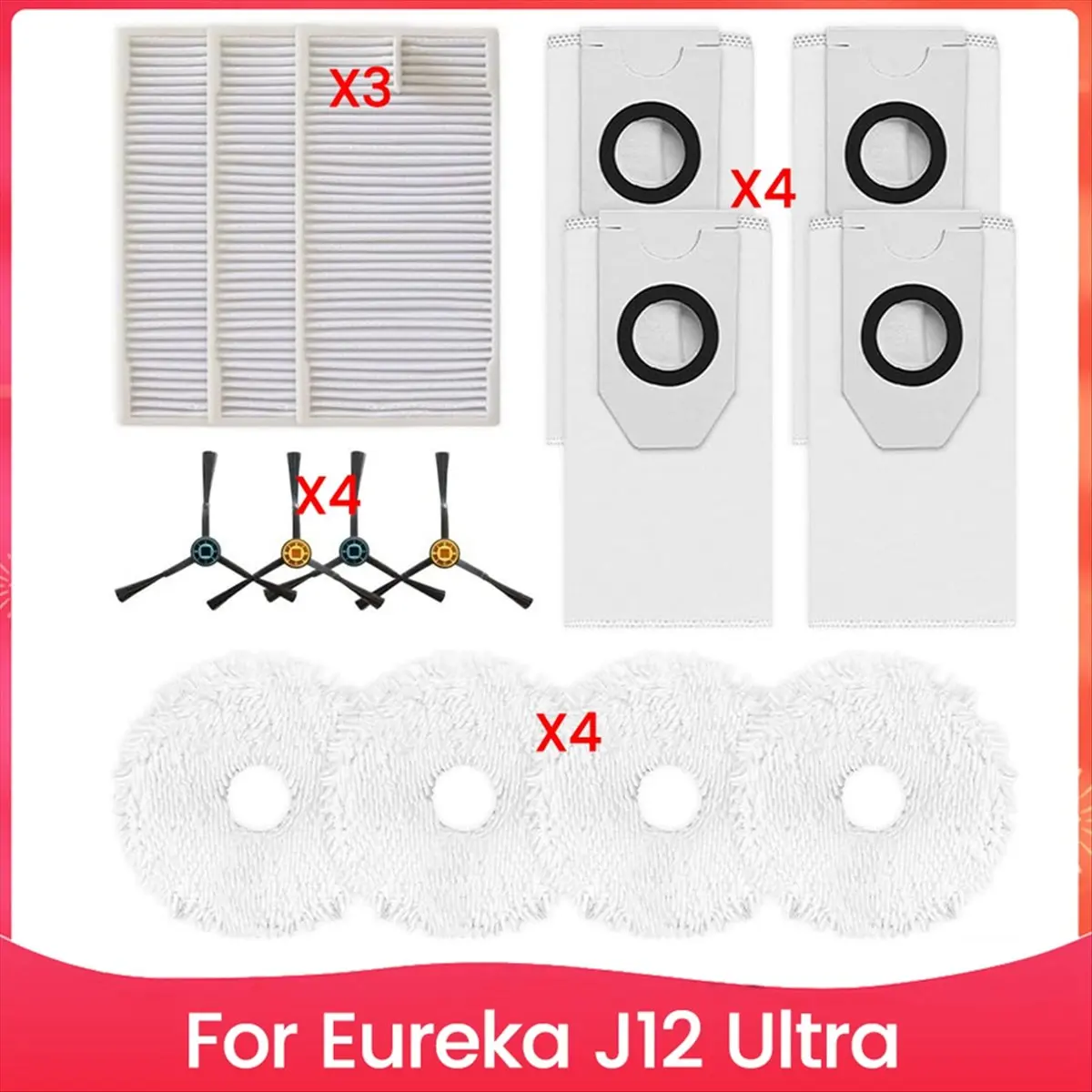 A58Z Vacuum Cleaner Accessory Kit for J12 for Ultra with Mops, Dust Bags and Side Brushes for Effective Cleaning
