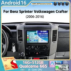 Android 16 For Benz Sprinter Volkswagen Crafter 2006 - 2016 2K QLED Android Car Radio Multimedia Video Player GPS Stereo CarPlay